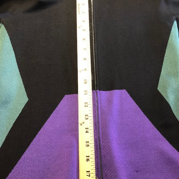 Giorgio Armani Women's Size 44 Knit Colorblock Zip Black Purple Green Jacket - Picture 10 of 13